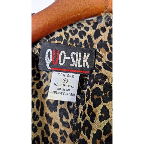 Vtg QUO-SILK 100% Silk Leopard Print Animal Print Top Women's Sz M Cottage Core - Picture 3 of 8